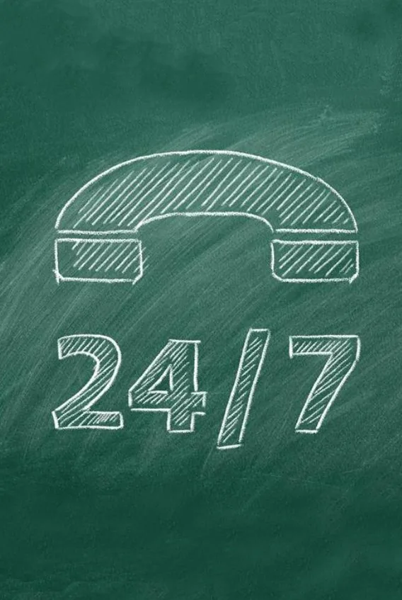 24/7 phone answering illustrated on a chalkboard