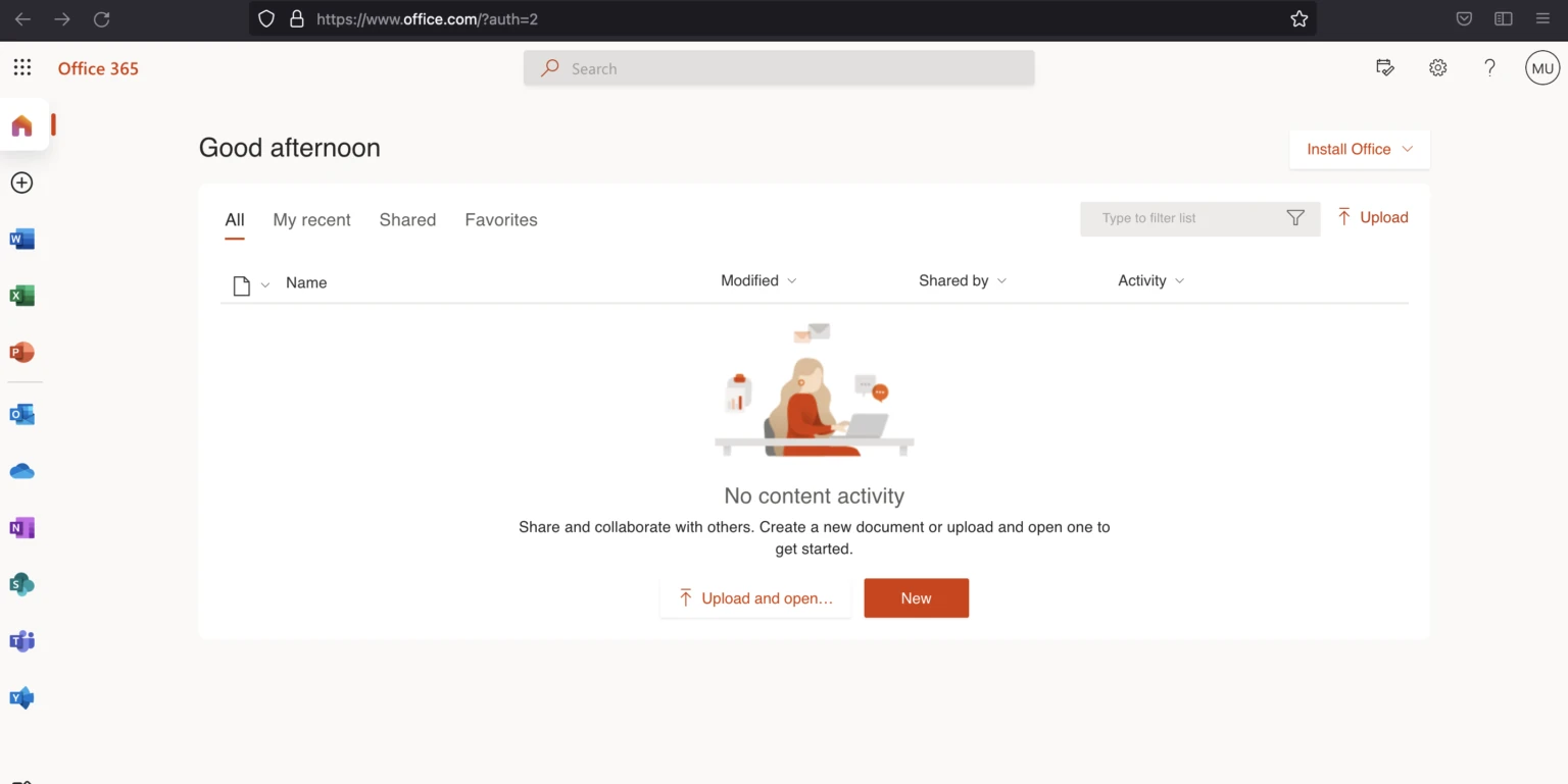 Microsoft 365 portal dashboard at portal.office.com after signing in